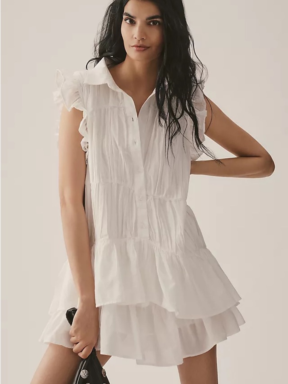 NWT By Anthropologie Sleeveless Ruffle Mini Shirt Dress